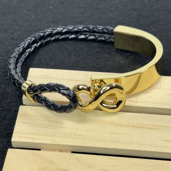 Roberto By RFM Bracelet Gold Tone Princess Lee Infinity Station Woven Black Cord - Picture 5 of 7